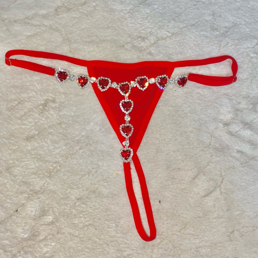 Red Heart Embellished Thong